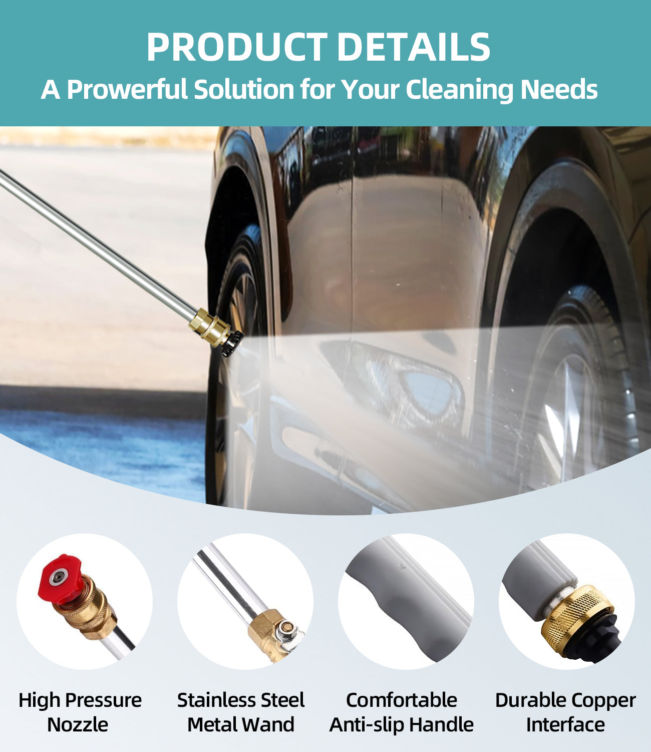 Jet Nozzle High Pressure Hose Nozzle, Hydro Jet Heavy Duty Nozzle Sprayer With 3 Different Nozzles, 3-In-1 High Pressure Wand, Hose Quick Connectors For Patio Car Pet Window Washing