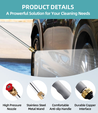 Jet Nozzle High Pressure Hose Nozzle, Hydro Jet Heavy Duty Nozzle Sprayer With 3 Different Nozzles, 3-In-1 High Pressure Wand, Hose Quick Connectors For Patio Car Pet Window Washing