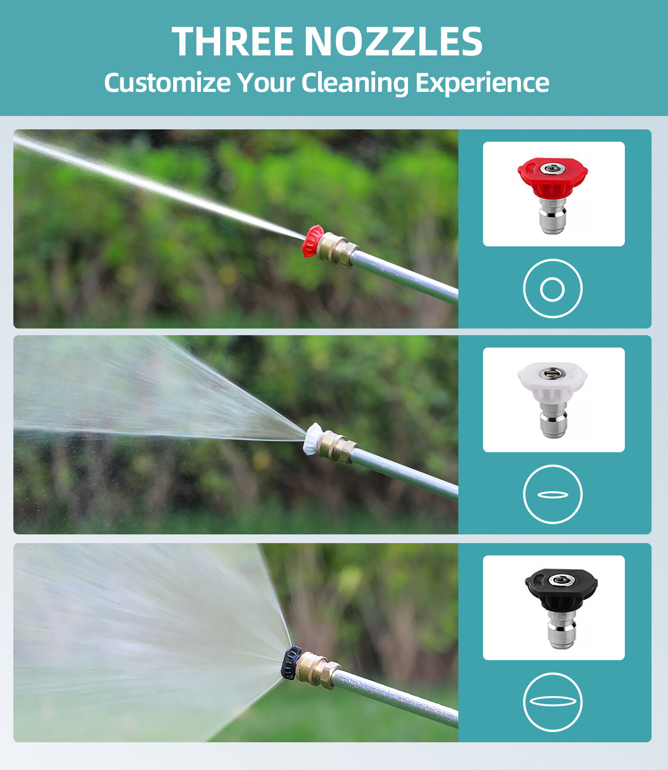 Jet Nozzle High Pressure Hose Nozzle, Hydro Jet Heavy Duty Nozzle Sprayer With 3 Different Nozzles, 3-In-1 High Pressure Wand, Hose Quick Connectors For Patio Car Pet Window Washing