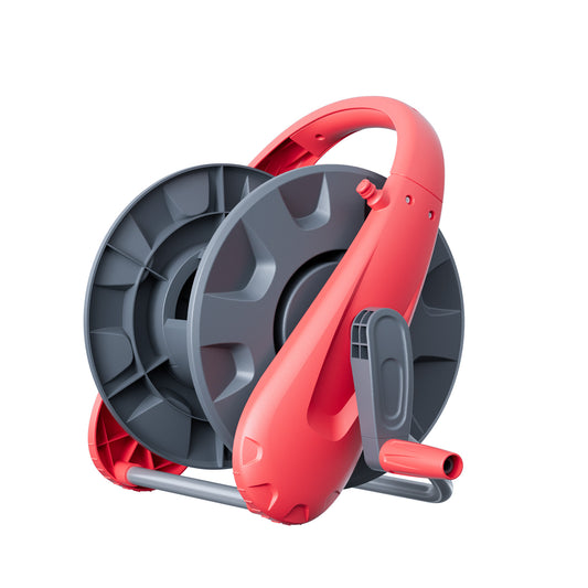 Protable Garden Hose Reel Hold up to 75-100 ft of 1/2" Hose, Water Hose Reel with Spray Nozzle, Wall Mounted Garden Hose Reel Tools with Male and Female Connectors, Mobile Garden Hose Reel For Outside