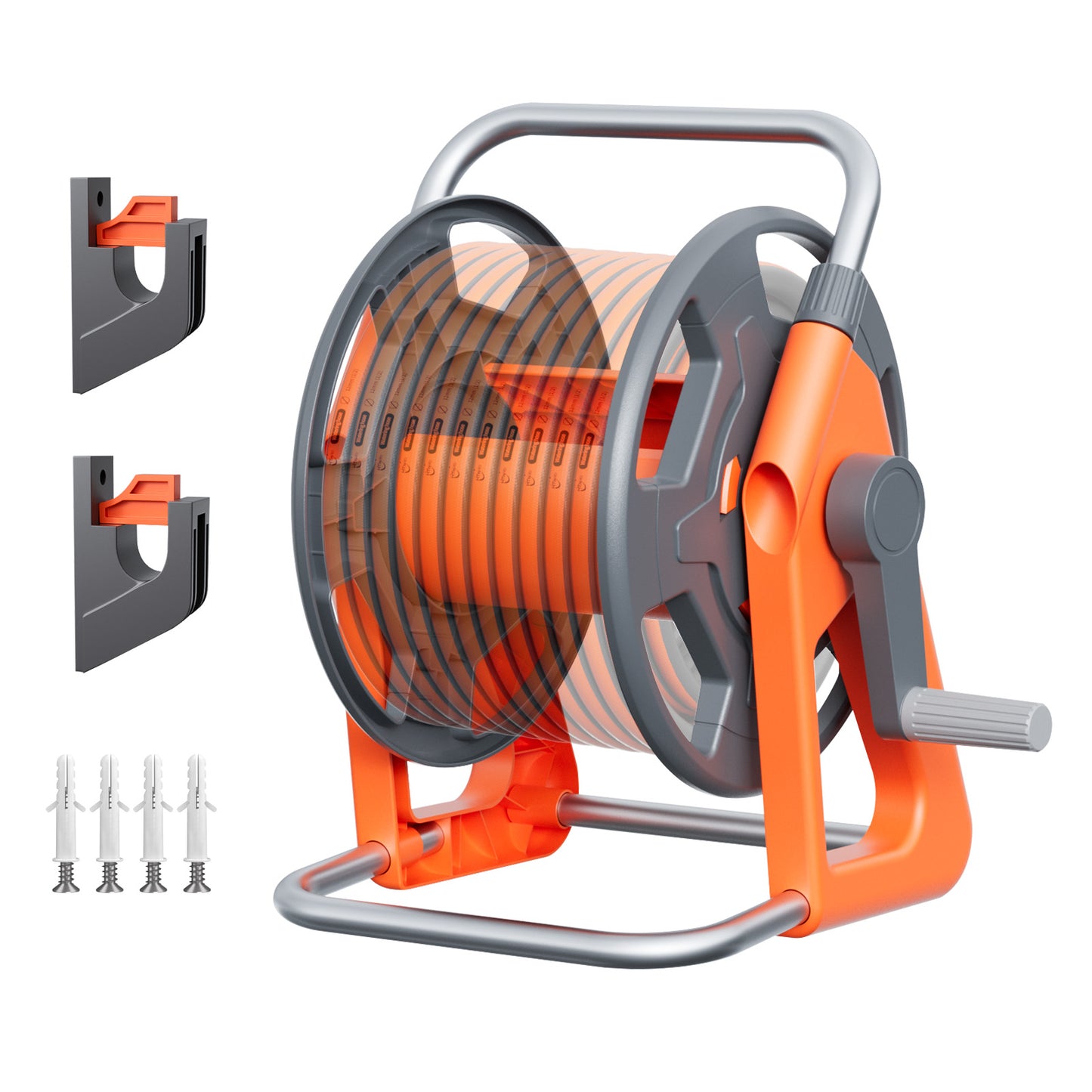 Portable Garden Hose Reel, Hold on 50-100 ft of 1/2" Hose, Upgraded Water Hose Reel Cart, Wall Mounted Hose Reel Tools with Quick Connectors, Mobile Hose Reel Cart For Outside Lawn Yard