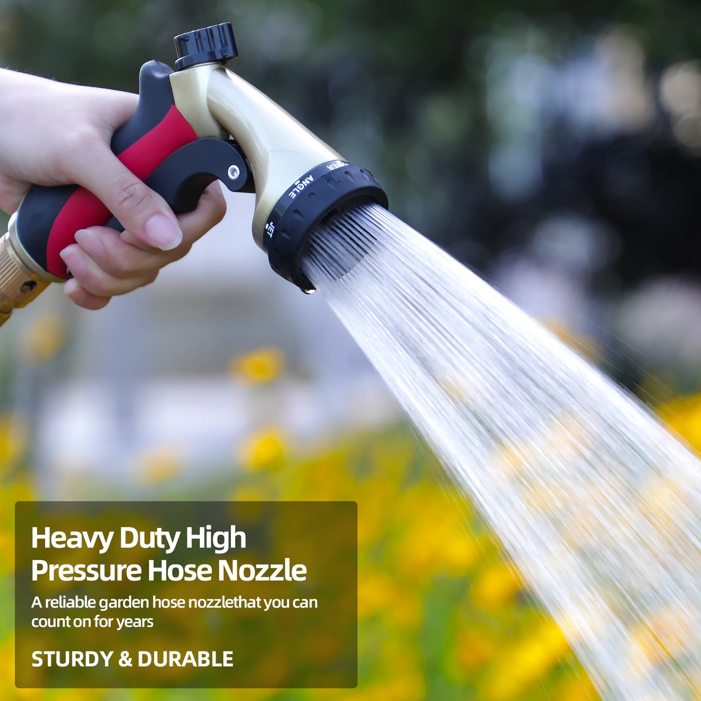 Garden Hose Sprayer Nozzle, Heavy Duty Water Hose Nozzle with 7 Spray Patterns, High Pressure Adjustment Button, Lockable Front Trigger, Watering Plants & Lawns, Washing Cars & Pets