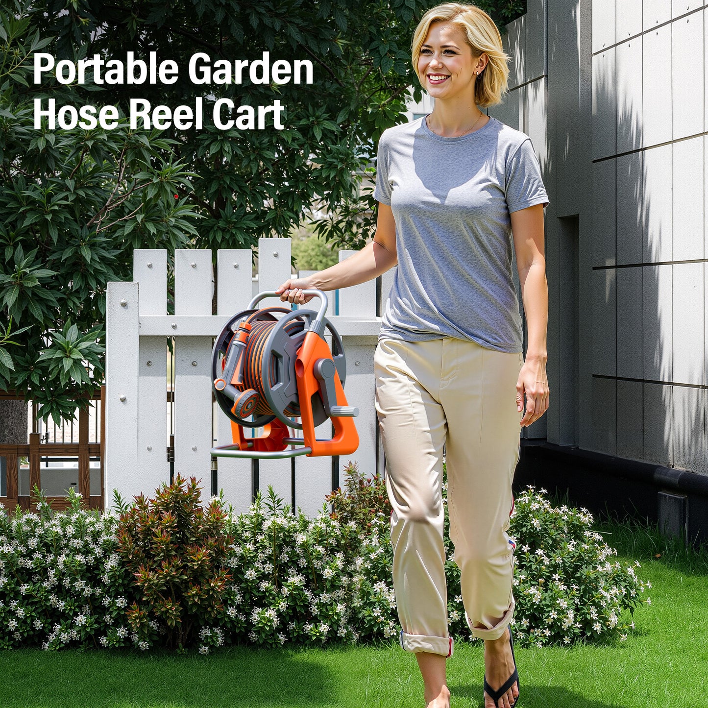 Portable Garden Hose Reel, Hold on 50-100 ft of 1/2" Hose, Upgraded Water Hose Reel Cart, Wall Mounted Hose Reel Tools with Quick Connectors, Mobile Hose Reel Cart For Outside Lawn Yard