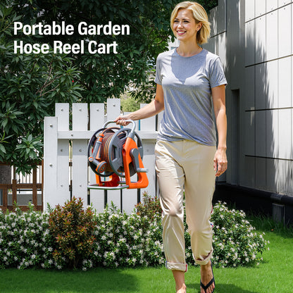 Portable Garden Hose Reel, Hold on 50-100 ft of 1/2" Hose, Upgraded Water Hose Reel Cart, Wall Mounted Hose Reel Tools with Quick Connectors, Mobile Hose Reel Cart For Outside Lawn Yard