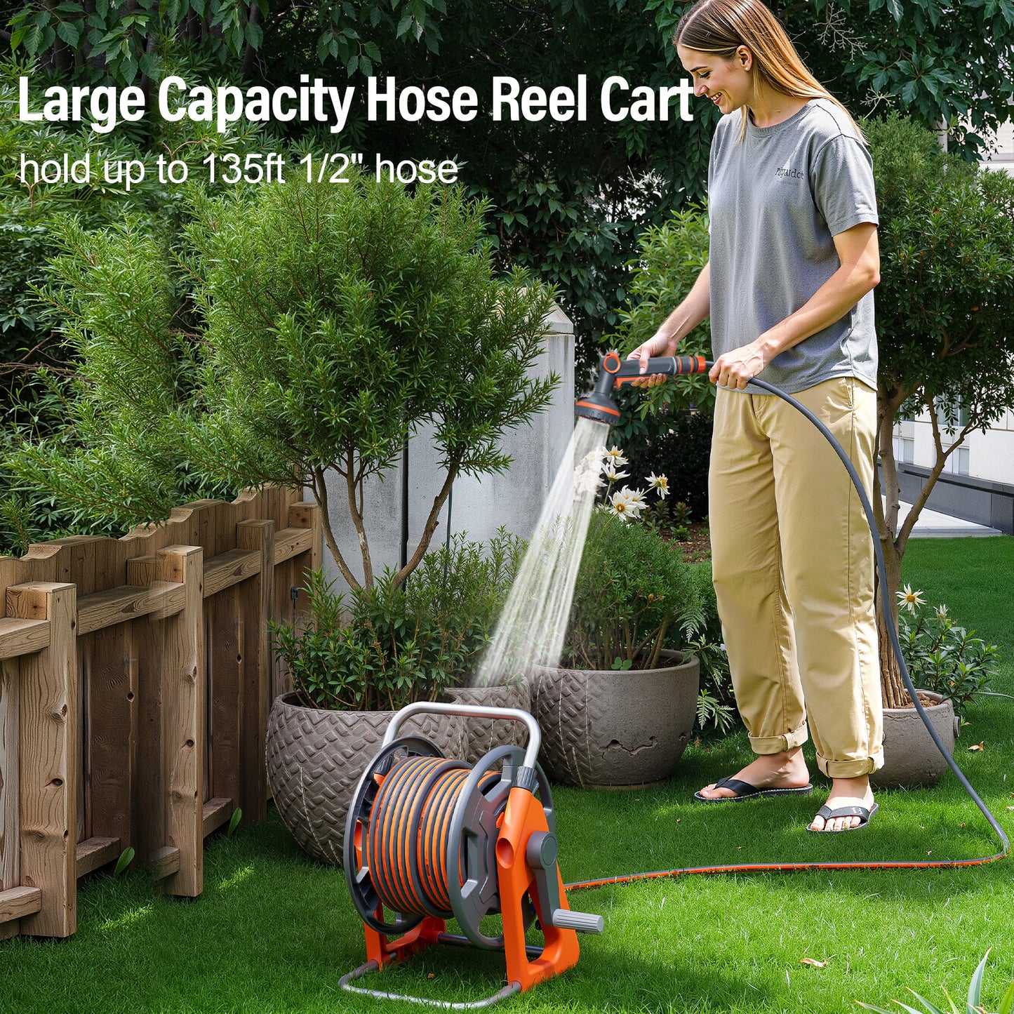 Portable Garden Hose Reel, Hold on 50-100 ft of 1/2" Hose, Upgraded Water Hose Reel Cart, Wall Mounted Hose Reel Tools with Quick Connectors, Mobile Hose Reel Cart For Outside Lawn Yard