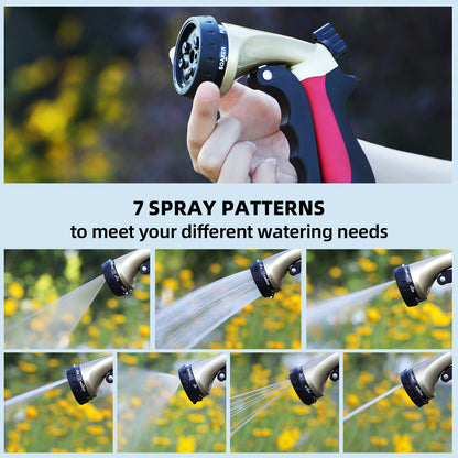 Garden Hose Sprayer Nozzle, Heavy Duty Water Hose Nozzle with 7 Spray Patterns, High Pressure Adjustment Button, Lockable Front Trigger, Watering Plants & Lawns, Washing Cars & Pets