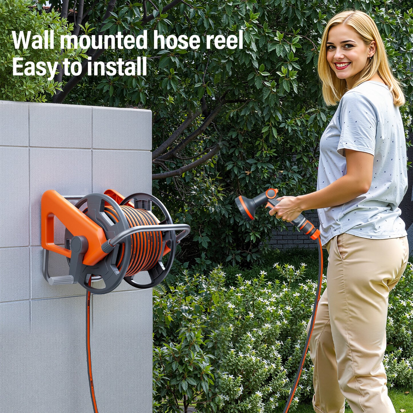 Portable Garden Hose Reel, Hold on 50-100 ft of 1/2" Hose, Upgraded Water Hose Reel Cart, Wall Mounted Hose Reel Tools with Quick Connectors, Mobile Hose Reel Cart For Outside Lawn Yard