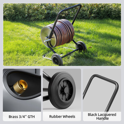 Garden Hose Reel Cart, Hold Up to 175 ft of 5/8’’Hose , Heavy Duty Metal Stainless Steel Hose Reel Cart, Water Hose Reel Cart with Wheels, Mobile Hose Reel Cart For Outside Lawn Yard