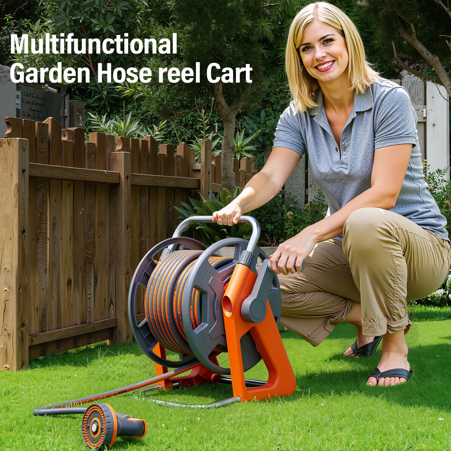 Portable Garden Hose Reel, Hold on 50-100 ft of 1/2" Hose, Upgraded Water Hose Reel Cart, Wall Mounted Hose Reel Tools with Quick Connectors, Mobile Hose Reel Cart For Outside Lawn Yard