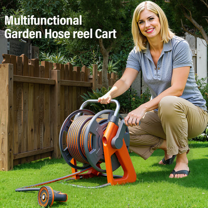 Portable Garden Hose Reel, Hold on 50-100 ft of 1/2" Hose, Upgraded Water Hose Reel Cart, Wall Mounted Hose Reel Tools with Quick Connectors, Mobile Hose Reel Cart For Outside Lawn Yard
