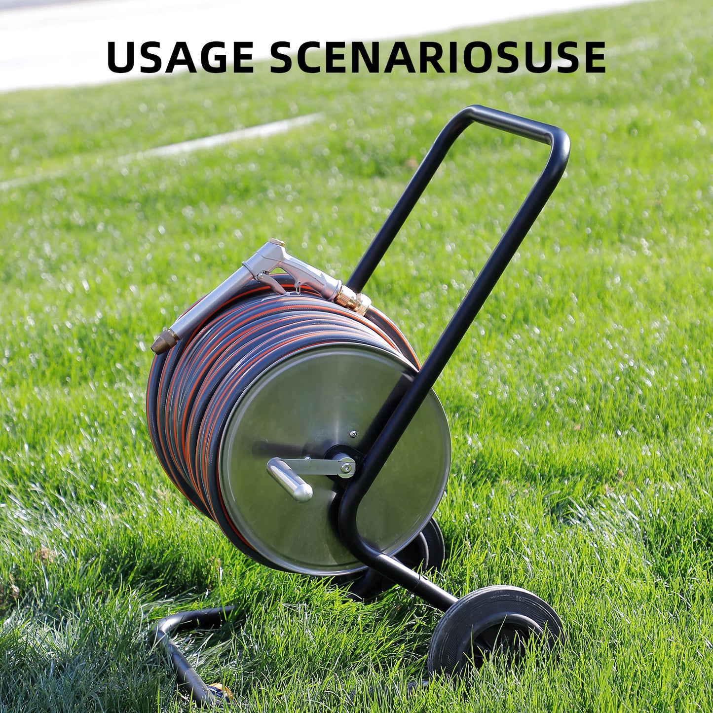Garden Hose Reel Cart, Hold Up to 175 ft of 5/8’’Hose , Heavy Duty Metal Stainless Steel Hose Reel Cart, Water Hose Reel Cart with Wheels, Mobile Hose Reel Cart For Outside Lawn Yard