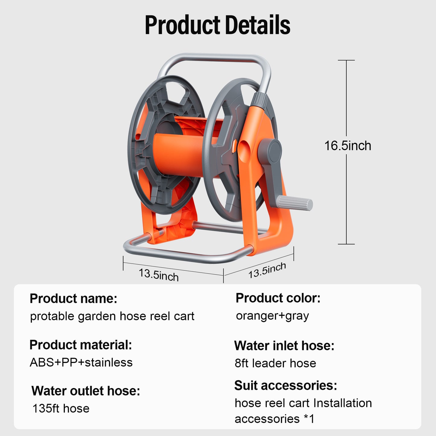 Portable Garden Hose Reel, Hold on 50-100 ft of 1/2" Hose, Upgraded Water Hose Reel Cart, Wall Mounted Hose Reel Tools with Quick Connectors, Mobile Hose Reel Cart For Outside Lawn Yard