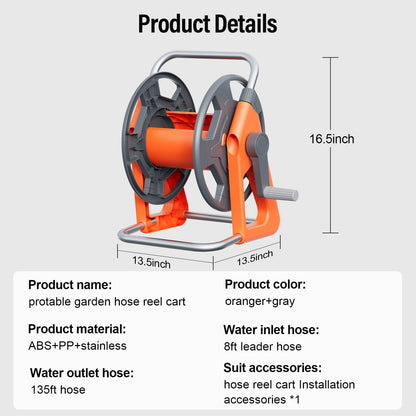 Portable Garden Hose Reel, Hold on 50-100 ft of 1/2" Hose, Upgraded Water Hose Reel Cart, Wall Mounted Hose Reel Tools with Quick Connectors, Mobile Hose Reel Cart For Outside Lawn Yard