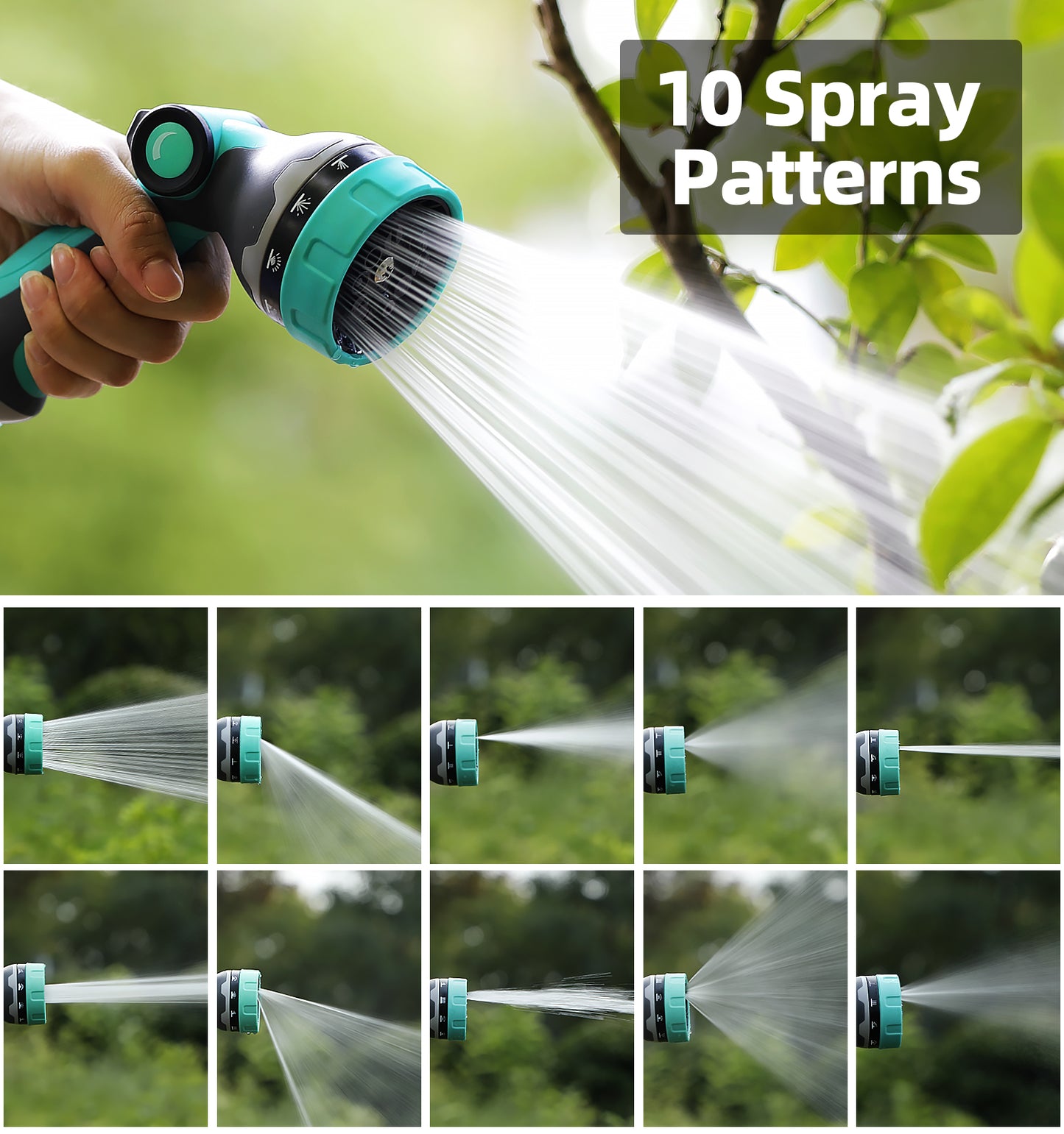 Heavy Duty Garden Hose Nozzle, 10 Spray Patterns Water Hose Sprayer with Thumb Control On/Off Valve, Comfortable Grip, Ideal for Outdoor Watering, Garden, Cleaning, Car Washing