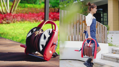Protable Garden Hose Reel Hold up to 75-100 ft of 1/2" Hose, Water Hose Reel with Spray Nozzle, Wall Mounted Garden Hose Reel Tools with Male and Female Connectors, Mobile Garden Hose Reel For Outside