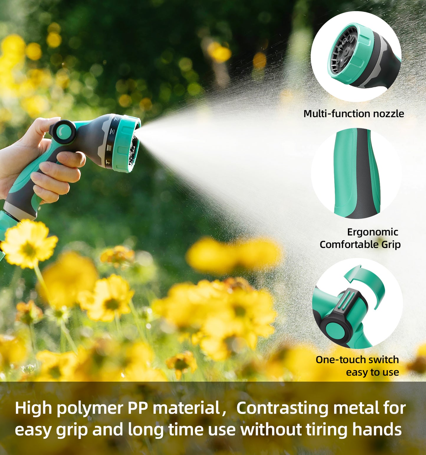 Heavy Duty Garden Hose Nozzle, 10 Spray Patterns Water Hose Sprayer with Thumb Control On/Off Valve, Comfortable Grip, Ideal for Outdoor Watering, Garden, Cleaning, Car Washing